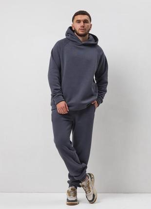 Чоловічий спортивний костюм на флісі україна, не кошлатиться s m l xl 2xl (46 48 50 52 54) графіт