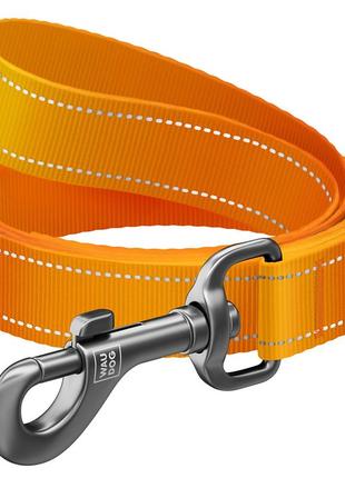 Повідець для собак нейлоновий waudog nylon mono, світловідбивний, l-xxl, ш 25 мм, дов 300 см, помаранчевий