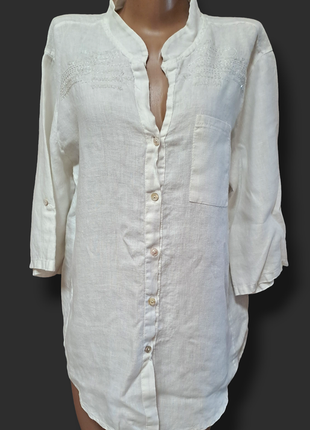 Белая льняная рубашка с пайетками3 фото