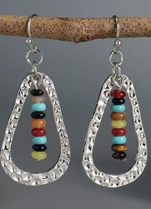 Серьги в этно бохо стиле цветные камешки