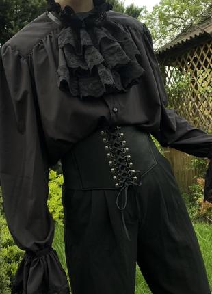 Черная готическая рубашка из жабо, вампирская, косплей1 фото