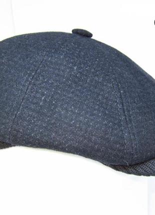 Мужская кепка восьмиклинка чёрная с ушками davani 00125