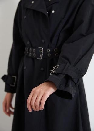 Черный двубортный плащ zara- s,m. новое пальто на пояс, тренч, пластика