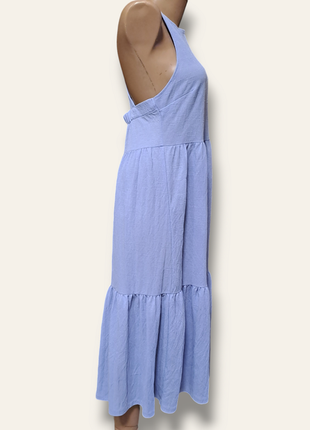 Блакитна ярусна сукня міді6 фото