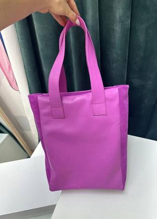 Розовая сумка шопер натуральная кожа замш2 фото