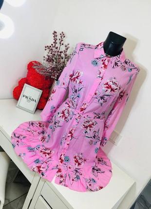 Сукня рожева з рюшами і квітковим принтом4 фото