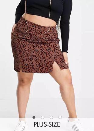 Коричневая юбка с разрезами животный принт плюс сайз от glamorous 3хл