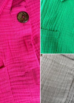 Літній легкий жіночий мусліновий костюм з шортами, костюм з мусліну🌺 рубашка сорочка та шорти. бежевий, рожевий, зелений5 фото