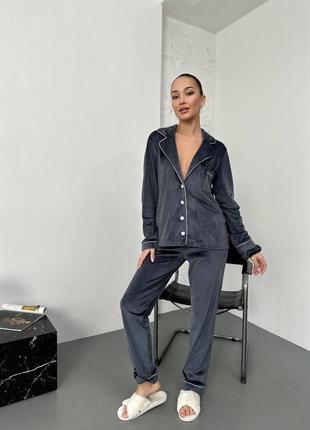 Пижама женская рубашка+штаны+резинка для волос s-m, l-xl