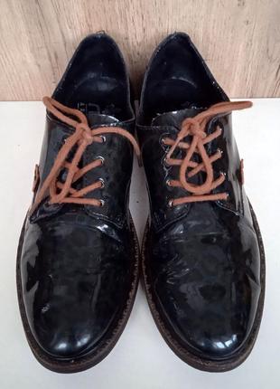 Немецкие лакированные туфли, деми Оксфорды женские прошитые черные, весна осень, р. 374 фото