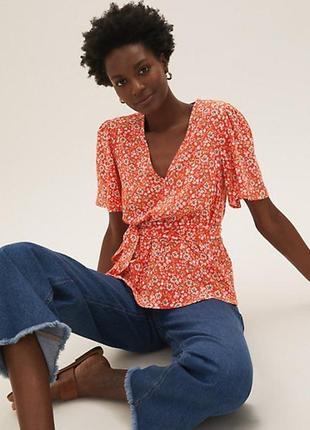 Лёгкая натуральная рубашка в цветочный принт. летняя блуза с поясом 100% вискоза