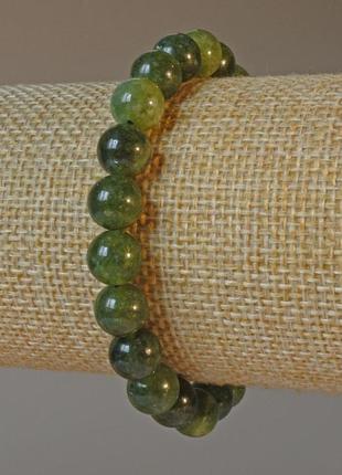 Браслет жадеит натуральный камень гладкий шарик d-8,5мм+- l-18см+- (стрейч)