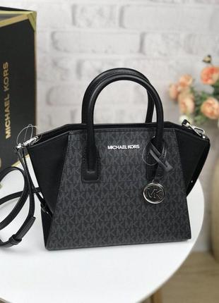 Сумка женская michael kors оригинал avril small logo top-zip satchel черная в лого