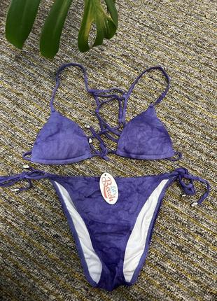 ☀️літній розпродаж☀️ фіолетовий купальник на завʼязках з паралоном і гарною спинкою s m1 фото