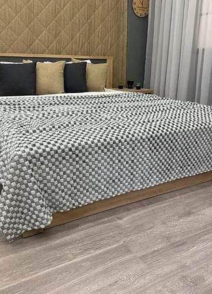 Плед-покрывало на кровать, диван (200х210см) шахматы. цвет серый с белым