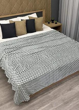 Плед-покрывало на кровать, диван (200х210см) шахматы. цвет серый с белым