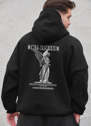 Чоловіче оверсай худі толстовка на флісі з капюшоном та принтом without dominion black