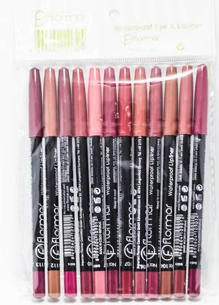 Набір олівців для губ flormar waterproof lip liner (12 штук)