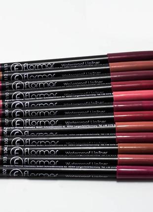 Набір олівців для губ flormar waterproof lip liner (12 штук)2 фото