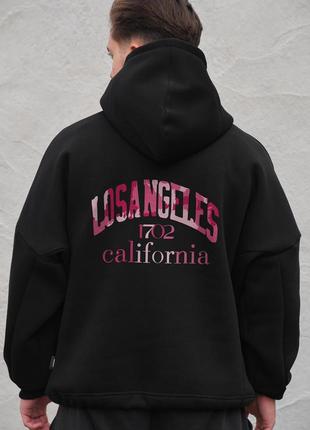 Мужское оверсай худи толстовка на флисе с капюшоном и принтом without california black