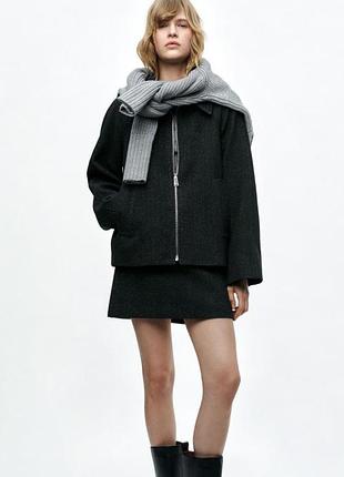 Zara куртка из шерстяной смешанной ткани на молнии коллекция zw