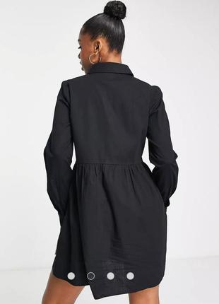 Платье-рубашка из хлопка/ коттоновое платье/ платье/ с длинными рукавами/ черная/ свободного кроя8 фото