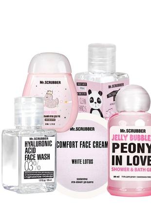 Подарунковий набір міні-версій доглядової косметики для обличчя і тіла mr scrubber cherry care