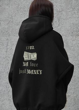Женское оверсай худи толстовка на флисе с капюшоном и принтом without dollar black