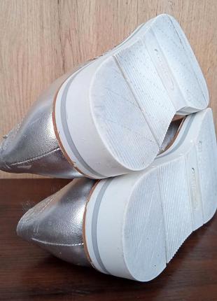 Кожаные туфли, деми Оксфорды женские, броги серые с белым, весна осень, р. 3710 фото