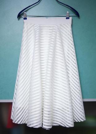 Невероятная белая пышная миди юбка в полоску new look