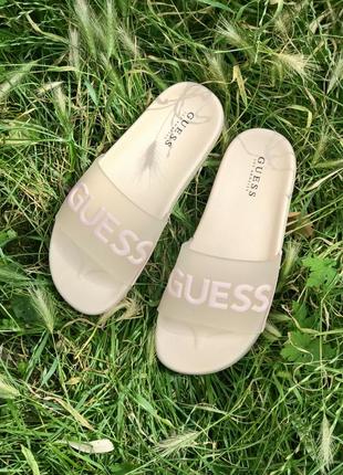 Летние шлепанцы guess оригинал шлепки сланцы пудровые lana logo 36, 37, 38 размер гесс