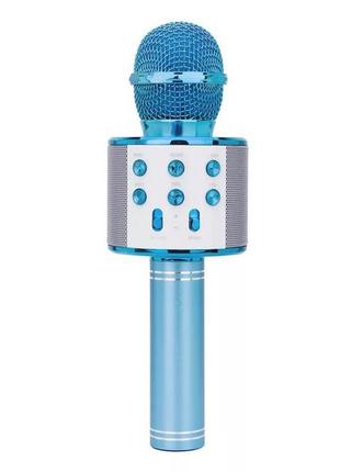 Детский bluetooth караоке микрофон wster ws-858 и портативная mp3 колонка 2в1, ручной микрофон blue3 фото