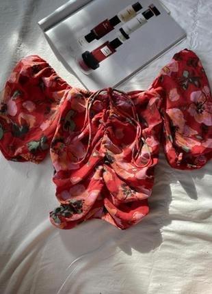 Топ цветочный принт с фонариками, топ з фонариками квітковий принт h&m
