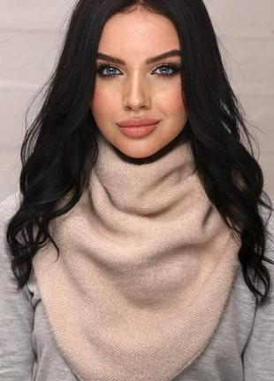 Бежевая ангоровая косынка «селин» на флисе