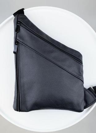 Мужская черная кожаная сумка слинг из натуральной кожи, сумка через плечо5 фото