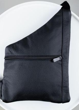 Мужская черная кожаная сумка слинг из натуральной кожи, сумка через плечо7 фото