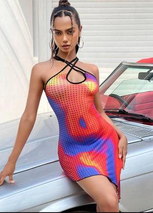 Shein. англи.я. платье в принте абстракции с каскадной асимметрией.