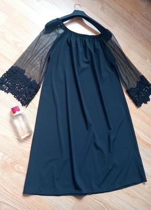 Натуральное красивое чёрное свободное легкое платье миди5 фото
