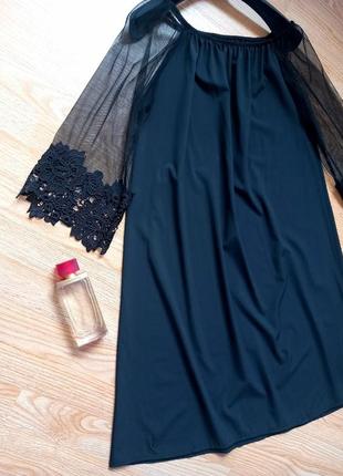 Натуральное красивое чёрное свободное легкое платье миди4 фото