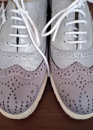 Новые туфли, деми Оксфорды женские, броги на платформе, серые, весна осень, р. 375 фото