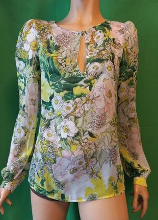 Яркая блуза под шёлк с красивым принтом цветы zara1 фото