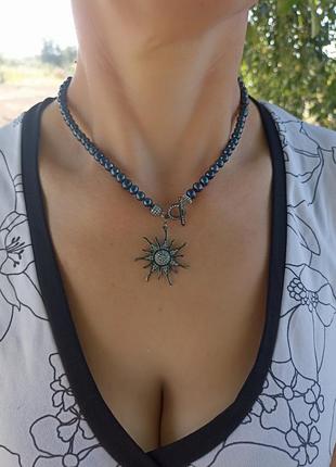 Ожерелье черного жемчуга чокер солнце жемчуг черный