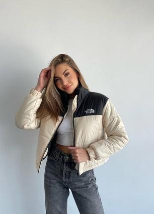 Демісезонна жіноча куртка в стилі tnf тнф the north face на єврозиму на синтепоні вкорочена