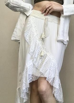 Белая юбка на лето асимметричная с кружевом на пляж в отпуск женская одежда1 фото