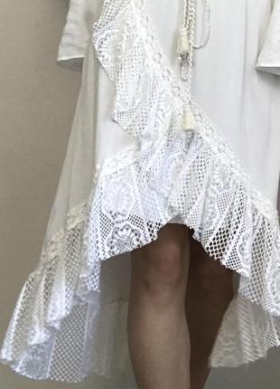 Белая юбка на лето асимметричная с кружевом на пляж в отпуск женская одежда6 фото