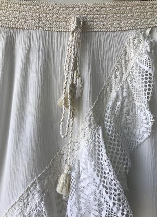 Белая юбка на лето асимметричная с кружевом на пляж в отпуск женская одежда2 фото