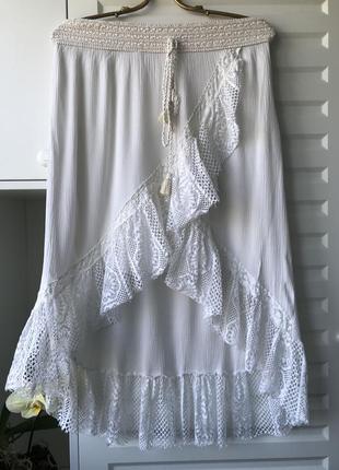 Белая юбка на лето асимметричная с кружевом на пляж в отпуск женская одежда3 фото