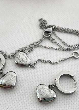 Брендовый комплект tiffany: серьги, кулон, цепочка украшений ювелирной бижутерии тиффани набор подарок девушке