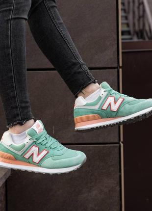 Жіночі кросівки нью беланс 574 new balance 574 green orange white5 фото