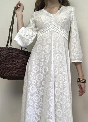 Винтажное платье 70-е белое платье продолговато в стиле бохо кружевное платье2 фото
